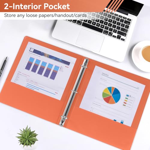 Image of SUIN 1 Inch 3 Ring Binder, Clear 1'' View Presentation Binders with 2 Pockets, Fits 8.5 x 11 Letter Size, Durable Polypropylene, Non-Stick & PVC-Free for School, Office & Home (Orange)