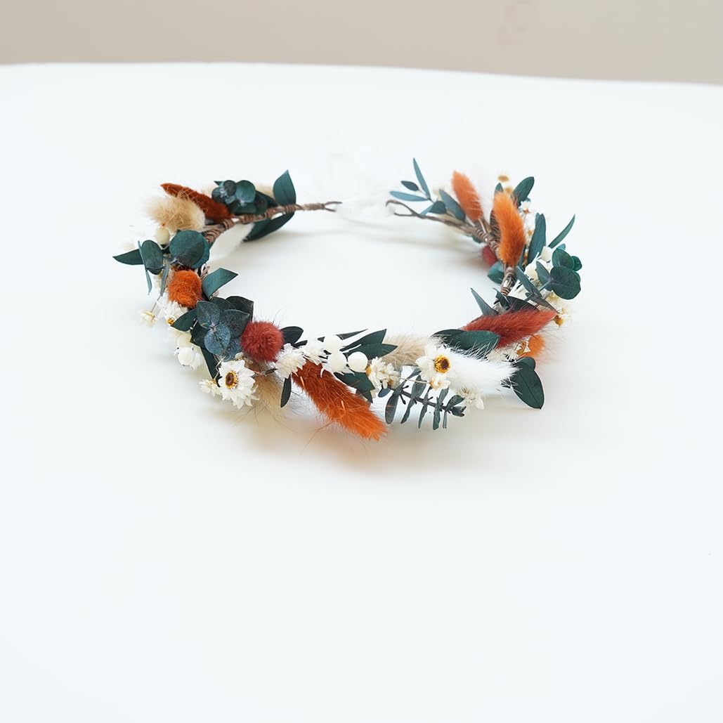 Wedding Dried Flower Crown/Eucalyptus Crown/Boho Bride Crown/Bridal Flower Crown (Bridal Set)