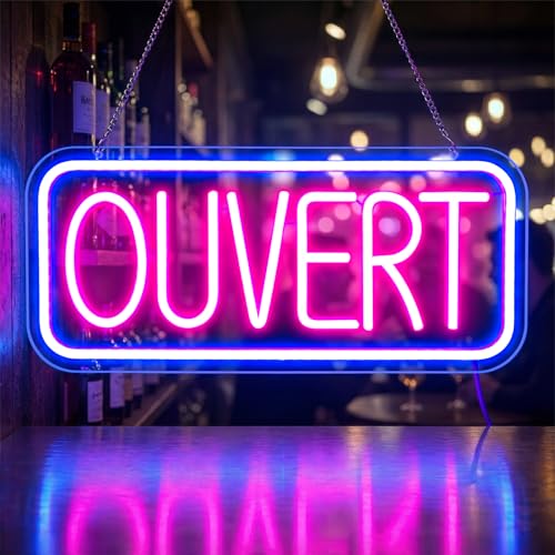 Lxmoneon Enseigne Neon OUVERT, Enseignes lumineuses LED Ouvert pour commerces, enseigne néon USB pour porte ou fenêtre, luminosité réglable pour devanture...