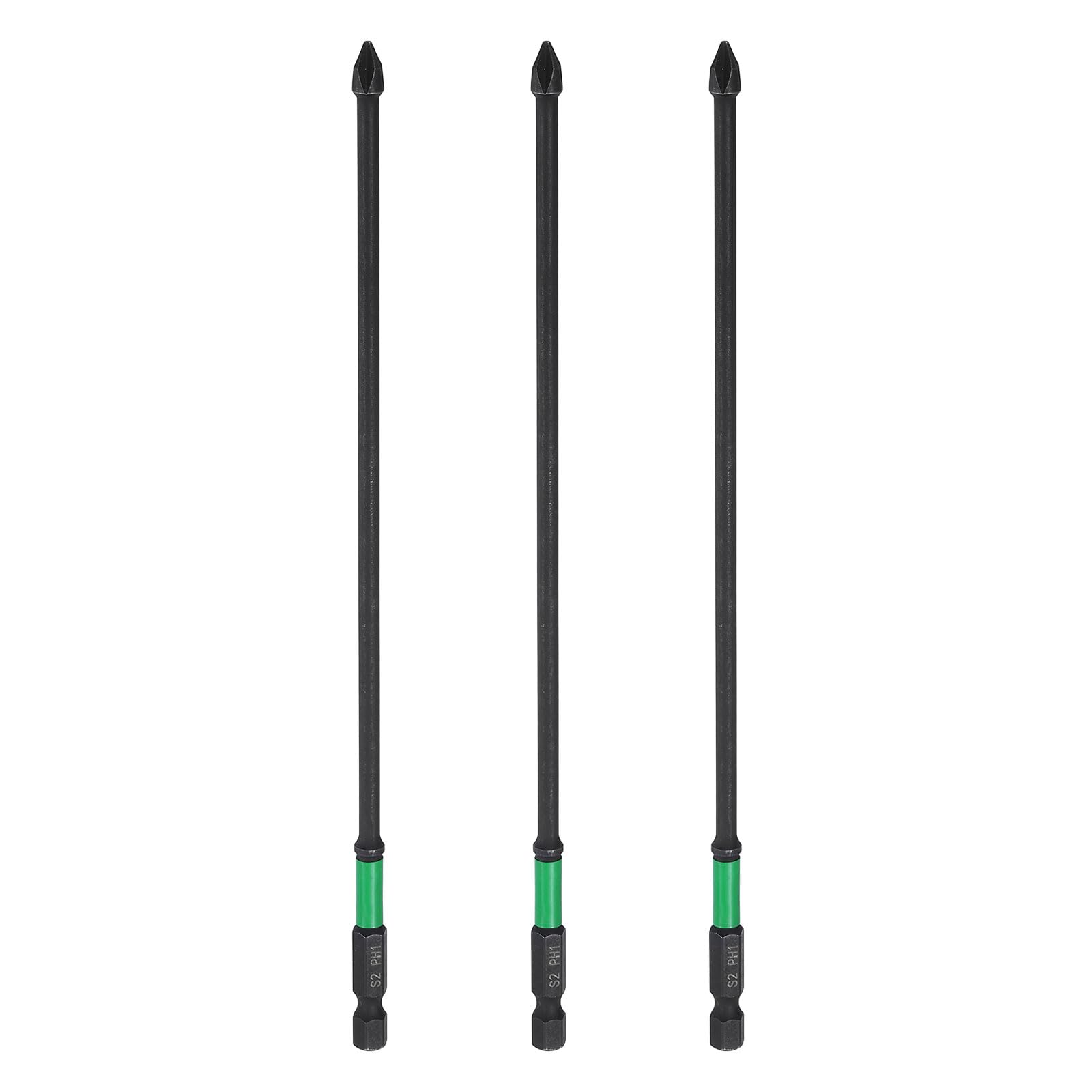 sourcing map 3pcs #1 Impact Phillips Screwdriver Bit PH1 1/4" Hex Shank 8" (200mm) Long 0.16" Rod Magnetic Cross Head Drill Bits S2 Steel Industrial Screw Driver for Impact Power Drivers