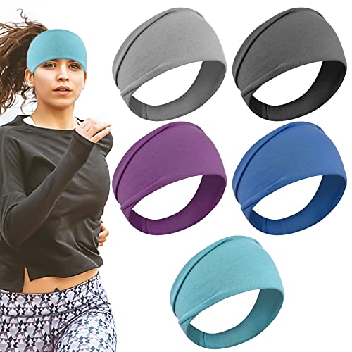5 Piezas Cinta Pelo Deporte Mujer Diadema Yoga Deportiva 22.5x10cm Algodón Cintas Pelo Elástica Banda Cabeza para Correr Ciclismo Yoga Fitness Entrenamiento Maquillaje Cover