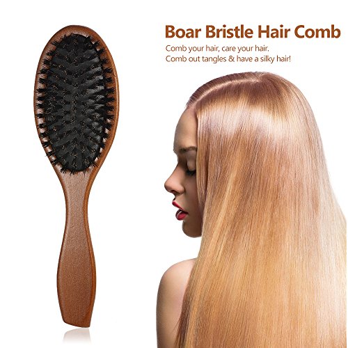 Andoer Escova de cabelo de cerdas de javali natural pente oval antiestático pá escova extensora de c