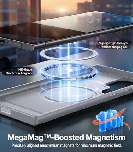Image of TORRAS Strong Magnetic & Seamless Stand for Samsung Galaxy S24 Ultra Case for MagSafe, 12FT Mil-Grade Drop Protection, Adjustable Kickstand for Samsung Galaxy S24 Ultra Case, Slim Frosted Matte Gray | Seamless Stand, Fit for MagSafe, Mil-Grade Drop Protection, Kickstand for Samsung Galaxy S24 Ultra Case, Translucent Matte