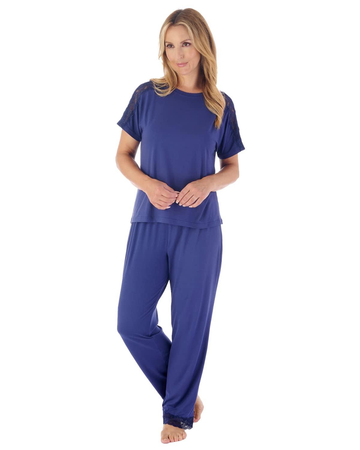 Slenderella Gaspe Short Sleeve Long Pyjamas GL03703 Navy Small