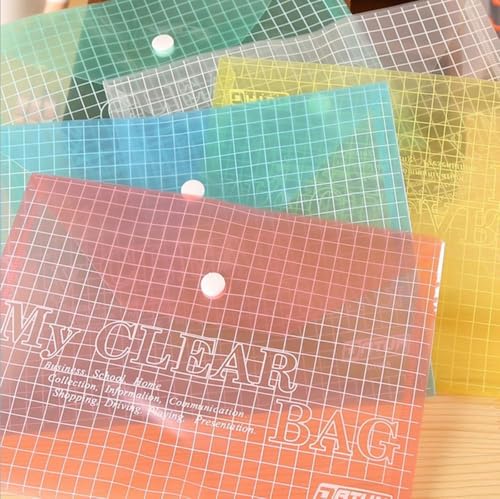 MOMENT 12 Pack Plastic Envelopes,A4 Size File Folder with Button Snap Closure for Documents, Reusable Clear file folders Plastic File Bag Poly Filling Envelopes, A4 Size (Assorted-New)