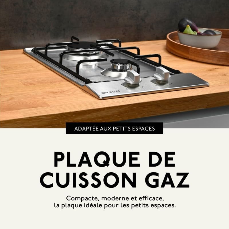 BELDEKO Plaque Gaz 2 Feux Domino 30 cm 4000W Inox - Marque Française