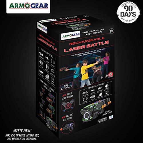 ArmoGear Rechargeable Laser Tag - Laser Tag Guns and Vests Set of 4 with Removable Silencers – Indoor & Outdoor Lazer Tag Set for Kids Boys & Adults Age 8+ - Thumbnail 3