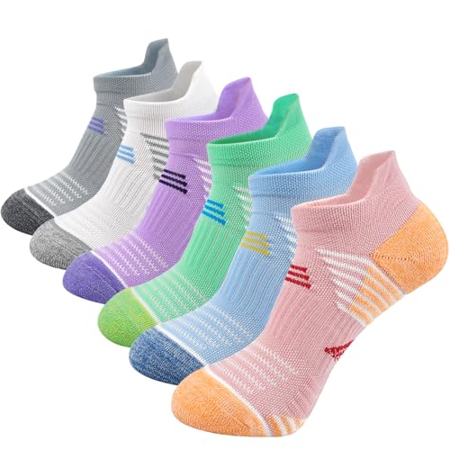 J.WMEET Womens Ankle Socks Athletic Cushioned Breathable Performance Sport Tab Cotton Quarter Women's Running Socks 6 Pack
