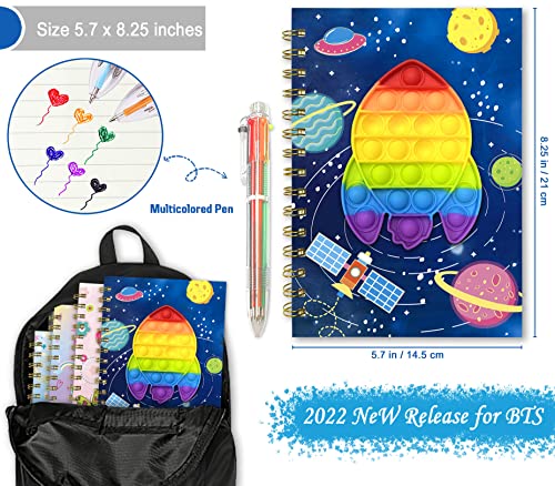 Pop Notebook For Kids, Fidget Boys Diary Journal 8.5X5.3 Inches 160 Lined Pages With 6 Multicolor Pen Spiral Journal For Teenage School Writing Drawing Pop Rocket It Gifts Stuff Age 6 8 10 12 #TOP1