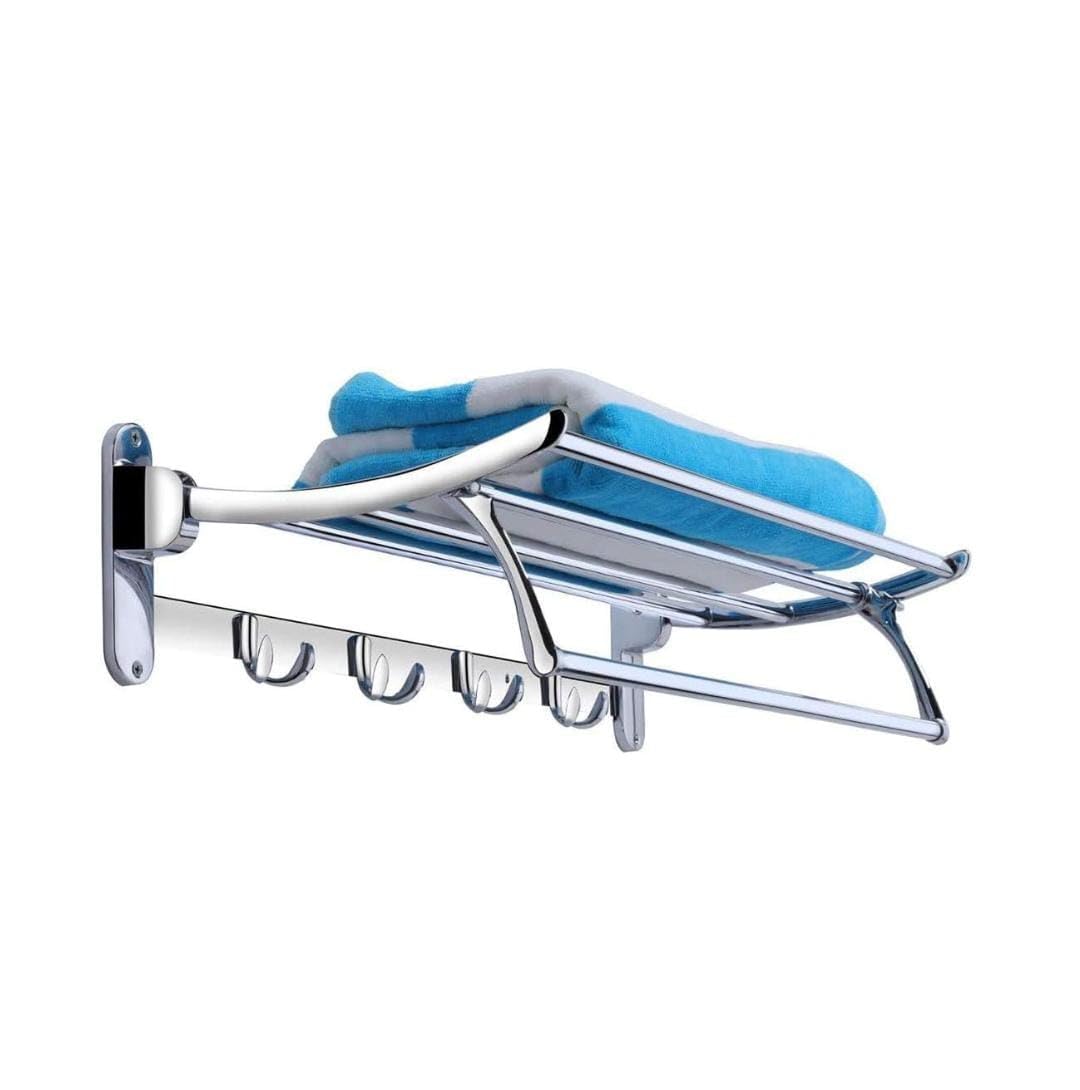 Bathoyum Gold Stainless Steel Folding Towel Hanger Stand/Towel Rack/Towel Holder for Bathroom (24 Inch-Chrome Finish)