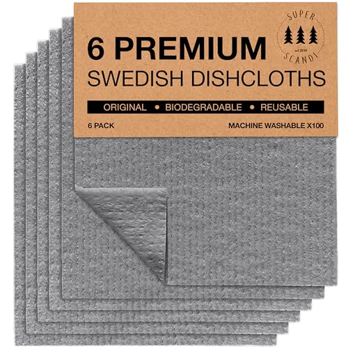 SUPERSCANDI 6 Piezas Paños de Cocina - 100% Biodegradables y Compostables | Trapos de Cocina Reutilizables, Aptos para Alimentos y Sin Plástico | Bayetas para Todas Las Superficies, Gris
