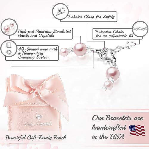 Image of Baby Crystals Sterling Silver Pink Pearl Bracelet for Baby Girls I Newborn, Infant Baby Girl Gifts, Toddler, Teen, Mommy I Birthday Gift I Children's Jewelry I Womens Bracelets for Girls