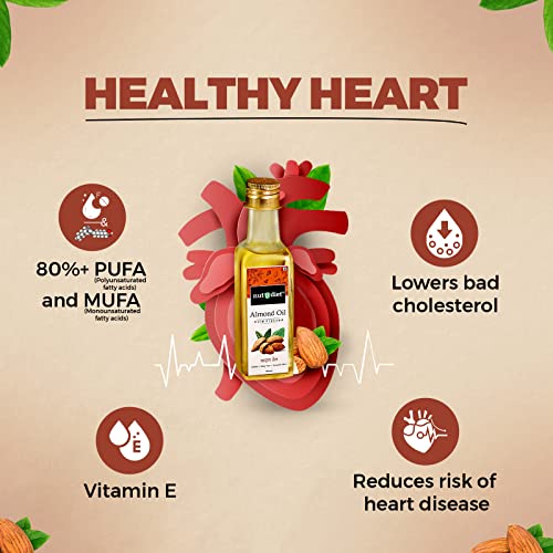 Image of nutndiet Sweet Almond Oil 100ml - Glass Bottle Pure Cold Pressed Badam Tel, Rich in Vitamin-E, Natural Edible Oil, Hair Skin & Face Care, Body Massage.
