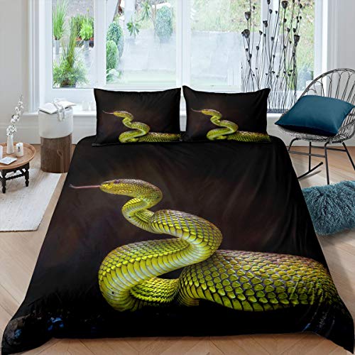 Homewish Snake Duvet Cover Set King Size,Python Bedding Set including Pillowcases Gift For Kids Teen Adult,Rainforest Animal Snake Comforter Cover And Zipper Closure,Wildlife Reptiles Bedspread Cover