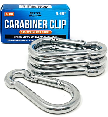 Stainless Steel Carabiner Clip 4 Pack 316 Marine Grade Heavy Duty Spring Snap Hooks Mini and Large Sizes 2 to 4 Options 3.15 Clips