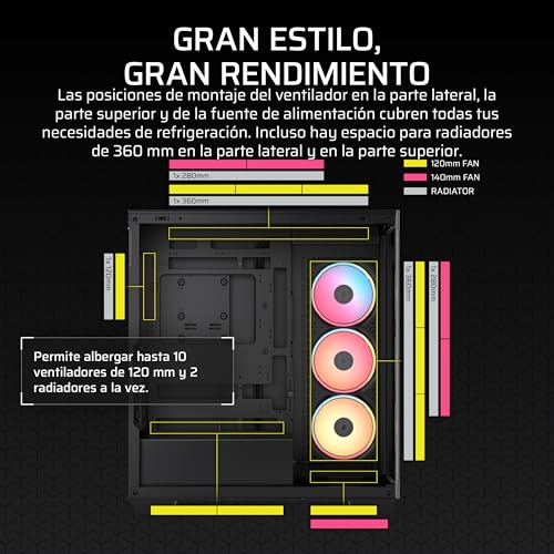 Miniatura 5 de CORSAIR 3500X LX-R RGB iCUE Link Caja de PC Semitorre con Panel de Cristal Panorámico – Incluye 3X LX120-R RGB y iCUE Link System Hub, Puede Incluir hasta 10 Ventiladores de 120mm – Negro