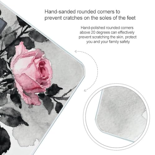 Báscula Digital de Baño Floral Negra y Rosa Precisa y Estable miniatura 4