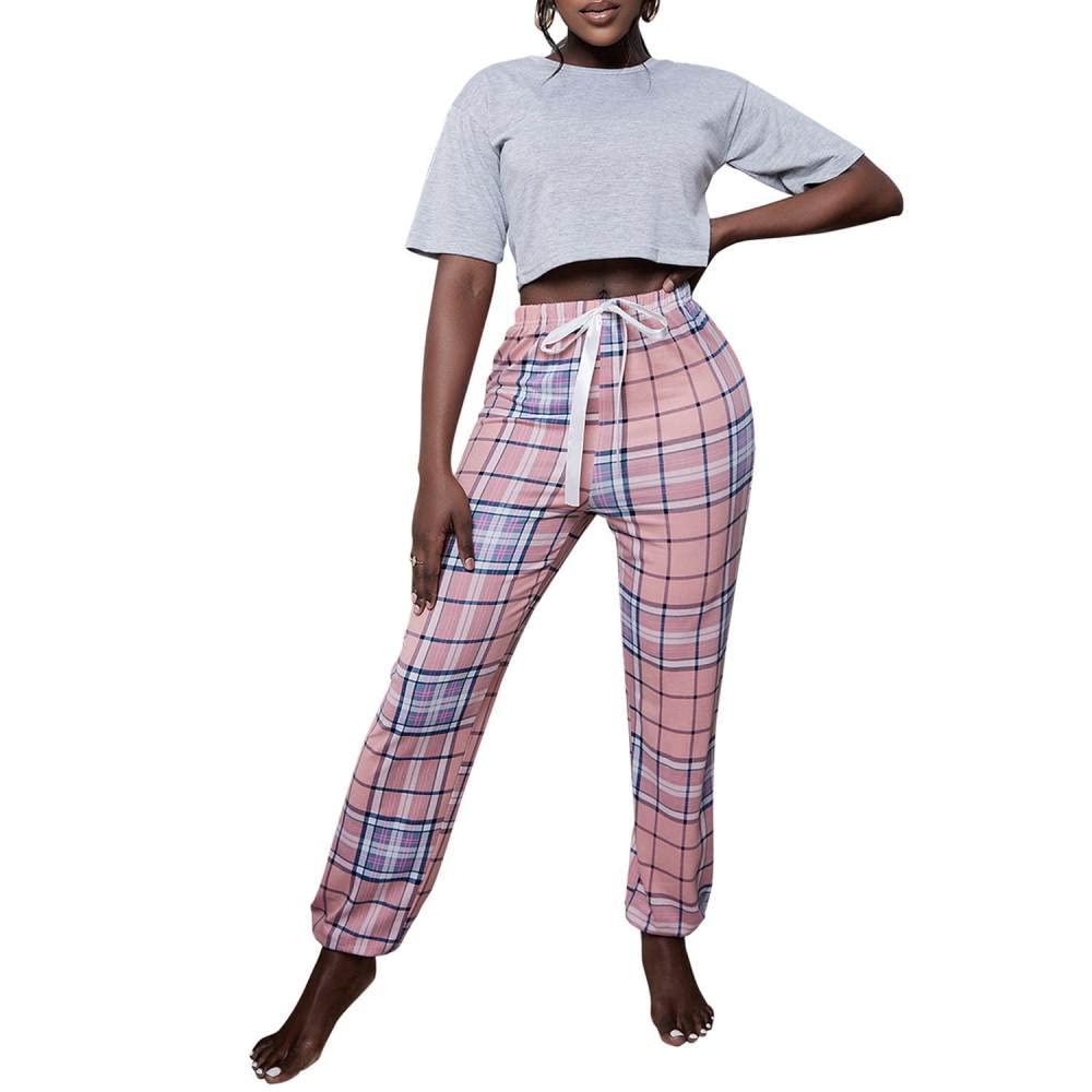 Donna Pigiama Estivo Due Pezzi,Girocollo Bianco Donna Estate Manica Corta Pigiama Set 2 Pezzi Morbido Pigiama Donna alla Moda Loungewear Regalo Festa della Mamma per Moglie Fidanzata Mamma