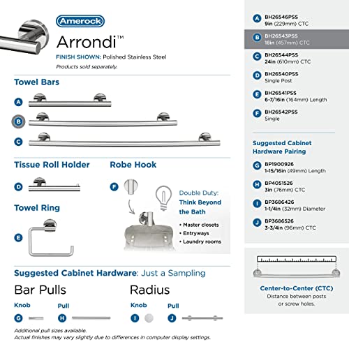 Image of Amerock Arrondi 18 inch Polished Stainless Steel Towel Bar | Decorative bathroom hardware in durable Stainless Steel construction; mounting hardware included for easy installation