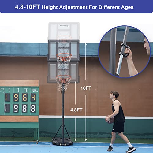 Aimking Portable Basketball Hoop System 44 Inch Impact Backboard 4.8 To 10 Ft Telescoping Adjustment Basketball Goal System For Indoor Outdoor #TOP5