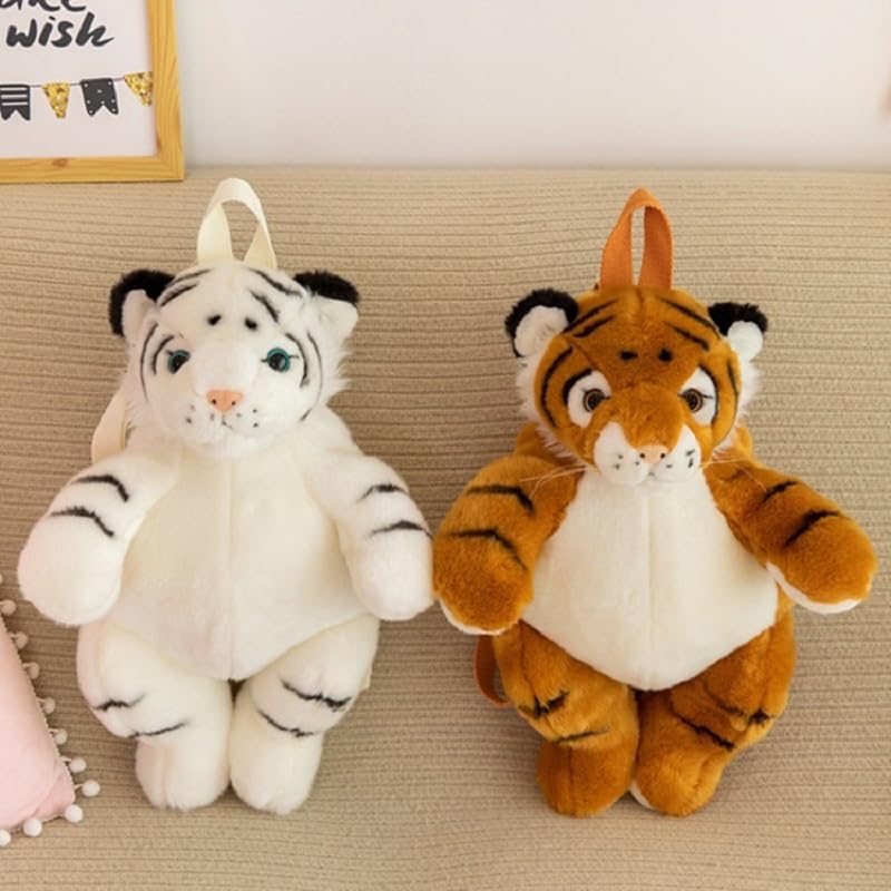 Image of Women Animal Teddy Bear Plush Backpack with Adjustable Straps (White Tiger)
