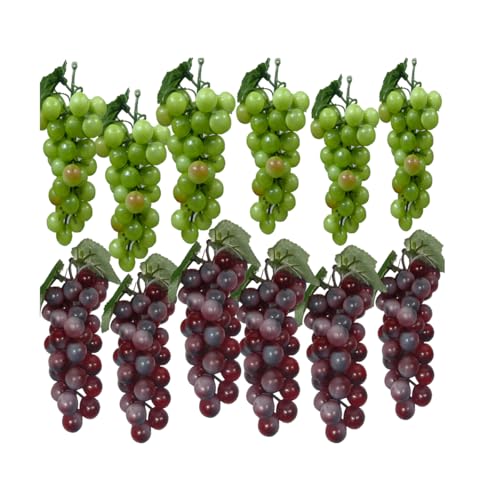 KPUETY 12 Bunches Grapes Artificial Fruit Fake Simulation Fruit for Home Kitchen Party Photography Prop Wedding Decoration (Grapes 12 Bunches)