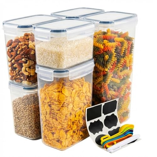 Catálogo para Comprar On-line Recipientes para cereales los 10 mejores. 48 U Chef Set de 6 Contenedores Herméticos para Alimentos, Recipientes de Plástico Transparente con Tapa de Sellado Rápido, Ideal para Granos, Organización de Alacena y Cocina...