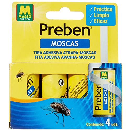 PREBEN 231277 - Tira atrapa-Moscas 4 un, 9.1 x 11 x 2.2 cm, Color Amarillo