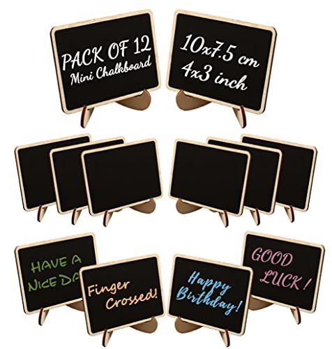 12 Stück Rechteckige Kreidetafel Klein mit Ständer, Kleine Tafel für Lebensmitteletiketten/Tischnummern/Preisschilder, Mini-Tafeltafeln in Cafés/Hochzeiten/Partys/Büros/Küchen, 4X3” Mini-Kreidetafeln Cover