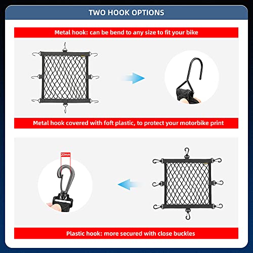 Motorrad Trägersysteme,KKnoon Motorrad Gepäcknetz Helmnetz Aufbewahrungsnetz mit 8 Haken Motorradhelm Netz Elastisch Spannnetz Sicherungsnetz Transportnetz für Motorrad