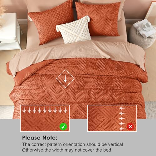 Image of Litanika Burnt Orange King Size Comforter Set,3 Pieces Terracotta Tufted Boho Farmhouse Bedding Comforter Sets,Lightweight Fluffy Comforter Bed Set for All Season (104x90In Comforter & 2 Pillowcases)