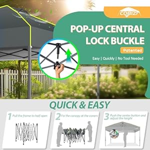 Cobizi canopy 10×10 pop up canopy tent 1 button push easy up outdoor canopy instant portable commercial shelter waterproof upf50 gazebo with reflective strip air vent 4 sandbagsgrey  urban country home decor