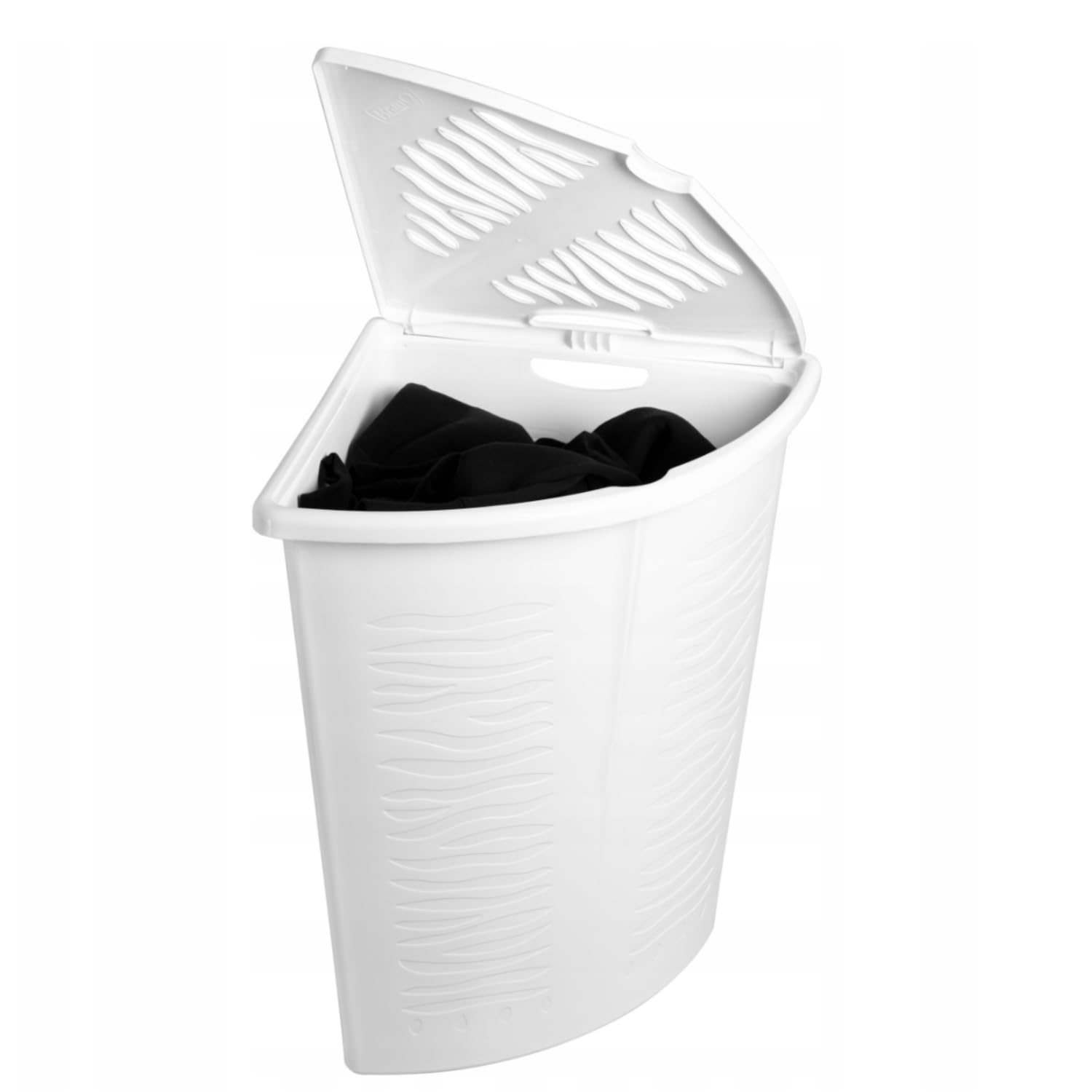 B2c White Corner Laundry Basket Lid 45L Linen Wash Storage Hamper Dirty Clothes Bin Triangular Design (White)