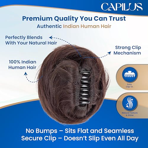 Image of Capilus Clip In Hair Buns - Natural Human Hair Messy Juda Bun Hair Extension - Indian made Donut Scrunchies (Natural Black)