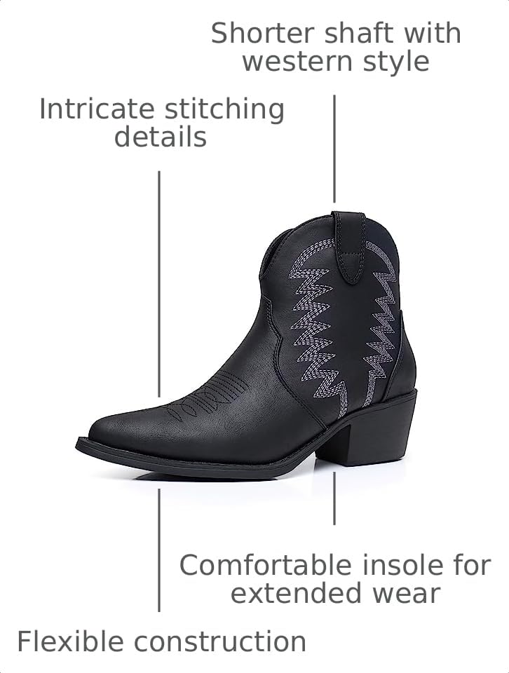 GLOBALWIN Women's Black Cowgirl Boots Cowboy Western Ankle Boots For Women Size 7M - image 3