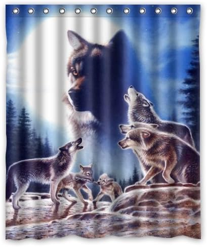 Wolf Under The Moon Light 100% Polyester Shower Curtain 60" x 72" Unique Bathroom Decoration