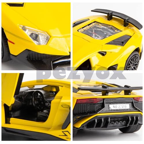 Image of 1:32 Scale Lamborghini LP750 Model Diecast Metal Pullback Toy car with Openable Doors & Light, Music Boys car for Kids Best Toys Gifts Toys for Kids (Yellow)