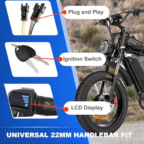 Image of Hizoncore Ebike Full Twist Throttle Fits Ridstar Q20, 48V Plug and Play Throttle 3 Pin Easy Installation, LCD Display with Key Lock, Throttle Grips for Ebike Motorcycle Scooter(Right)