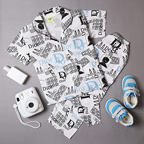 Image of Little Swag Kids Night Suit Set for Boys, Girls, Kids - Soft Sleepwear, Printed Half Sleeve Button Shirt & Pajama with Pockets, Nightwear, Loungewear - 2 Years to 11 Years