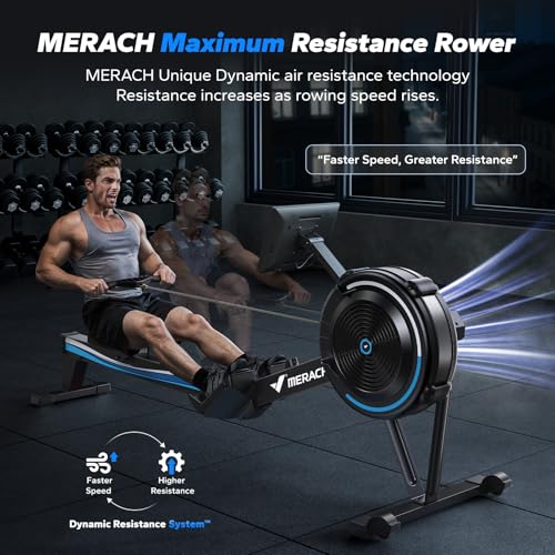 Image of MERACH Rowing Machines with 15.6 inch HD Screen, Adjustable Air Resistance Professional Indoor Rowing Machine for Home with 440LBS Weight Capacity, Ergonomic Comfort Seat, Device Holder, Easy Storage