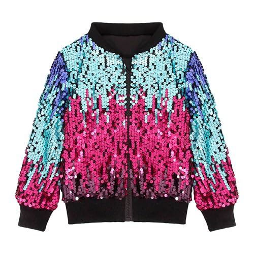 TYNORA Children's Fashion Shiny Jacket Girls Sequin Zipper Coat Long Sleeve Bomber Jackets Daily Outfits3