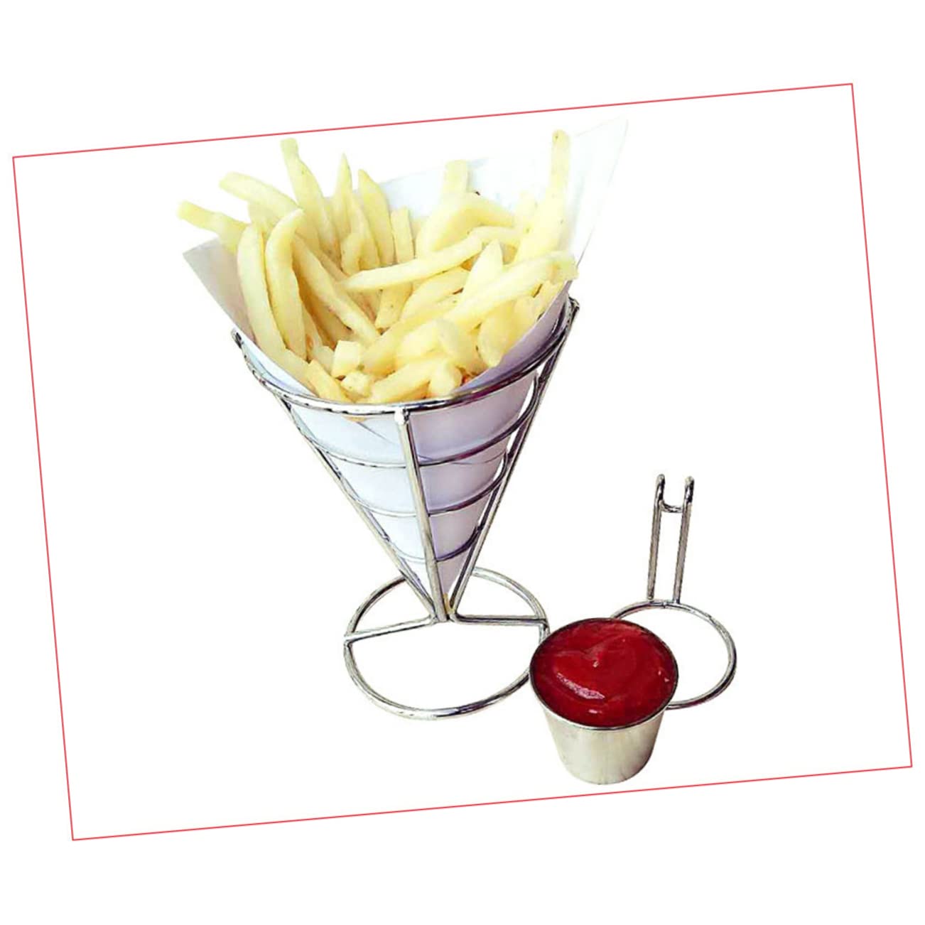 SOLUSTRE Fries Stand Holder with Sauce Dipper Cone Basket Design for French Fry Chips for Home Kitchen Parties Restaurants Construction