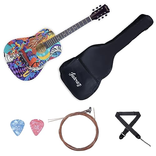 Image of Juarez Acoustic Guitar, 38 Inch Cutaway JRZ38C /PP - Retro Hippie Funky Design, Complete Set with Bag