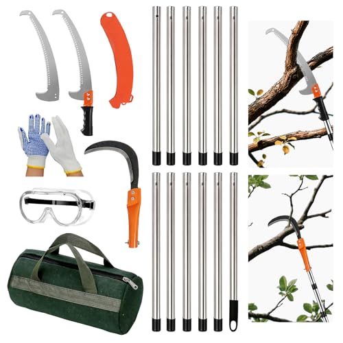 Teleskop Astsäge aus Kohlenstoffstahl Astsäge mit Teleskopstiel+Sichel mit 12-teiliger Teleskopsäge 0 59-5 53m Hochentaster Baumsäge Tragetasche Schutzbrille und Handschuhe C60 Profi-Gartengeräte