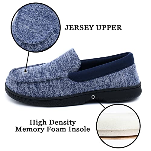 Image of DL Mens-Moccasin-House-Slippers-Memory-Foam Indoor, Men's Cozy Soft Home Bedroom Slippers Closed Back, Comfy Breathable Knitted Cotton-blend Man House Shoes Non-Slip