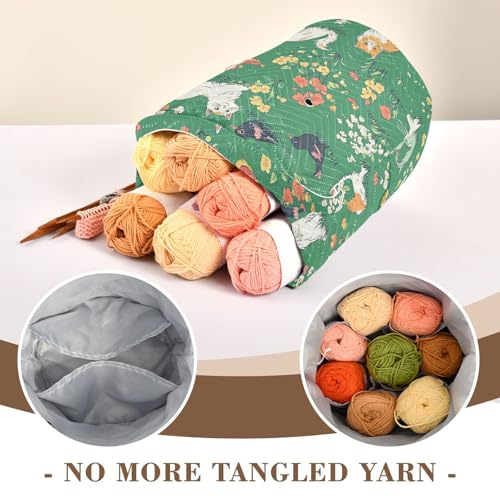Image of Tatenale Crochet Bag Yarn Bag Knitting Project Bag with Pockets and Handle Portable Yarn Storage Organizer Tangle Free 8.3x11 InchGreen Persian Cat and Hummingbird in Spring39