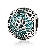 Charm-Anhänger mit Pfoten, Hund, Katze, 925er Sterling-Silber, Cubic Zirkonia, Himmelblau.