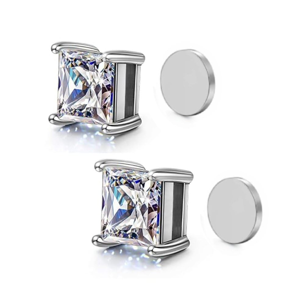 Via Mazzini No-Tarnish No-Rusting Square 6mm Clip-On No-Piercing Required Clear White Crystal Magnetic Ear Stud Earrings For Men And Women (ER2660) 1 Pair (B0D8J3J1C7) Amazon Price History, Amazon Price Tracker