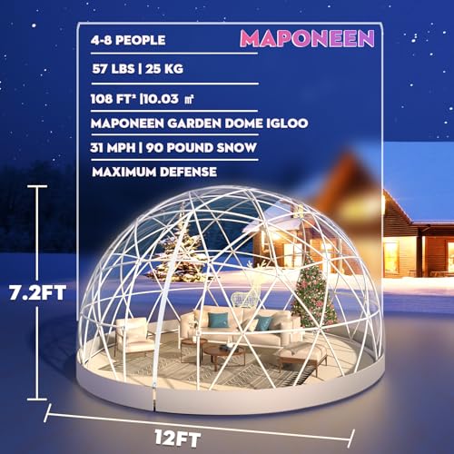12FT-Garden-Dome-lgloo-Geodesic-Dome-Greenhouse-with-PVC-Clear-Cover-Waterproof-Garden-Bubble-Dome-Tent-House-with-2-x-10M-Light-Strings-for-Outdoor-Patio-Backyard-Party-White-125FT38M 12FT Garden Dome lgloo Geodesic Dome Greenhouse with PVC Clear Cover Waterproof Garden Bubble Dome Tent House with 2 x 10M Light Strings for Outdoor Patio Backyard Party White 125FT38M