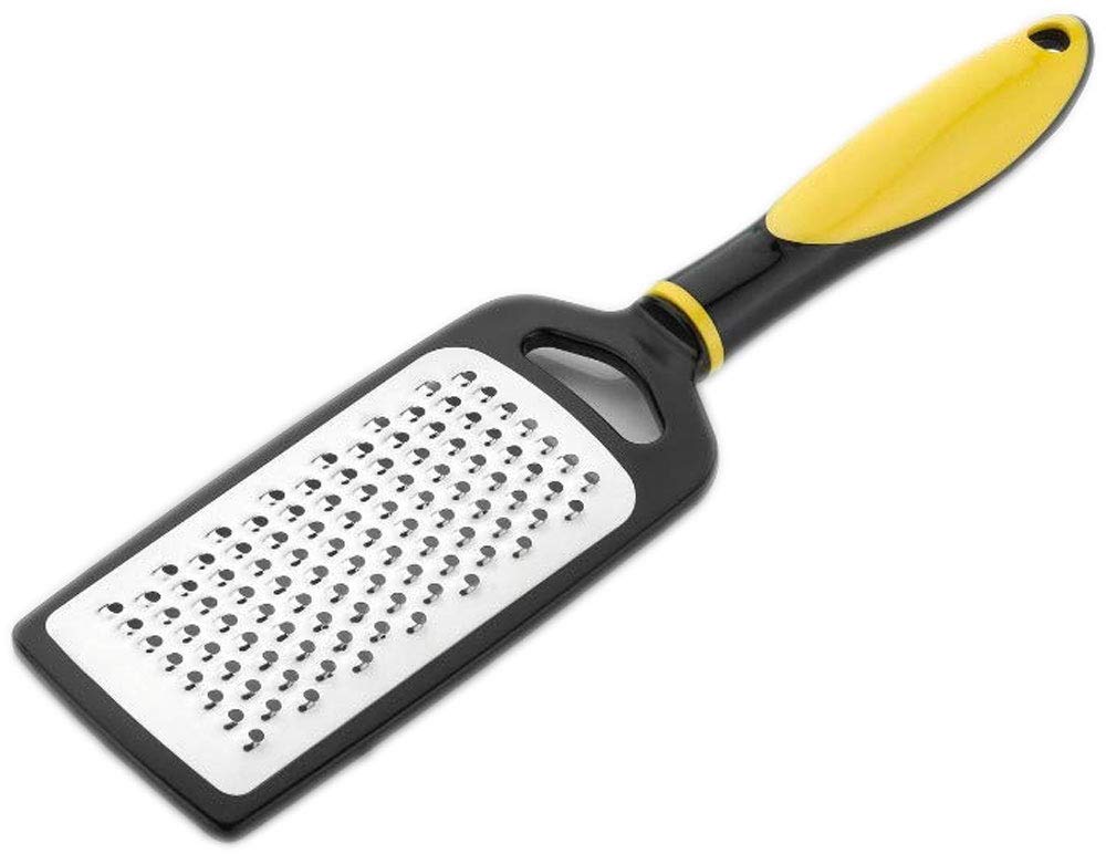 SIGNAMIO® Lemon Zester & Cheese Grater - Cheese, Lemon, Ginger, Garlic, Vegetables, Fruits - Stainless Steel Protective Cover, Dishwasher Safe -27" cm Flat (Yellow)